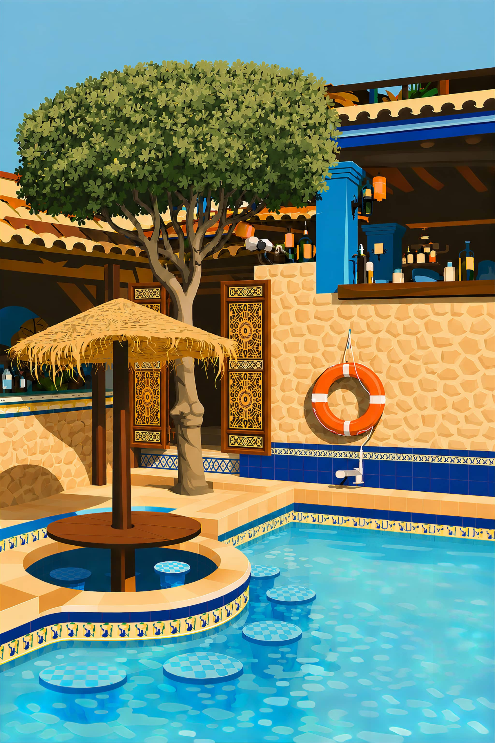 PIKES POOLSIDE BAR – Ibiza Icon Print | A3 Portrait | Limited Edition 1 of 100 | Premium Fresco Gesso 300gsm